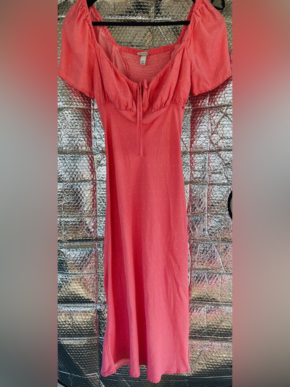 A New Day" Coral Pink Polka Dot Tie-Front Midi Dress
